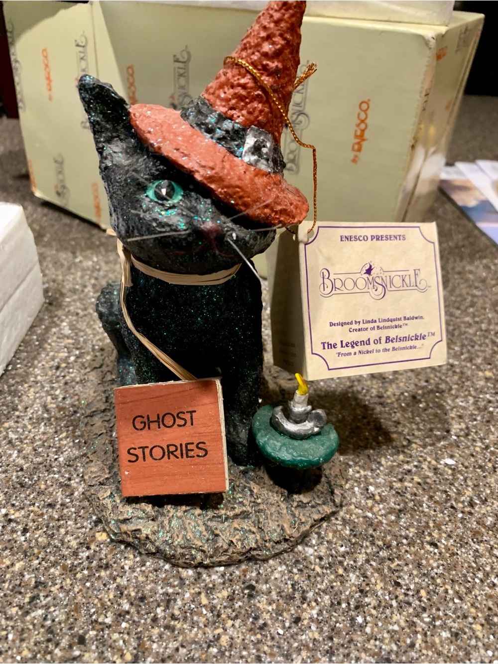 Vintage ENESCO BLACK CAT FIGURINE W/ BROOMSTICK